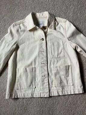 Old Navy petite XS Women's Cream Button-Front Utility Jacket 100% cotton